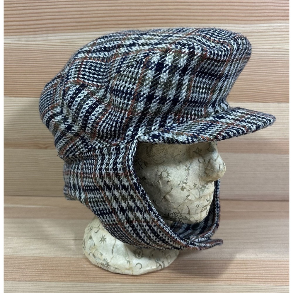 Vintage Kangol Bugatti 80% Wool Newsboy Cap Plaid Made In England Ear flaps